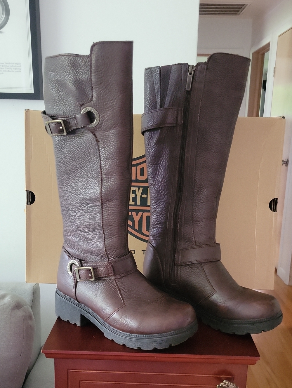 Harley-Davidson Sedona Tall Twin Strap Boots 7.5 Brown With Box